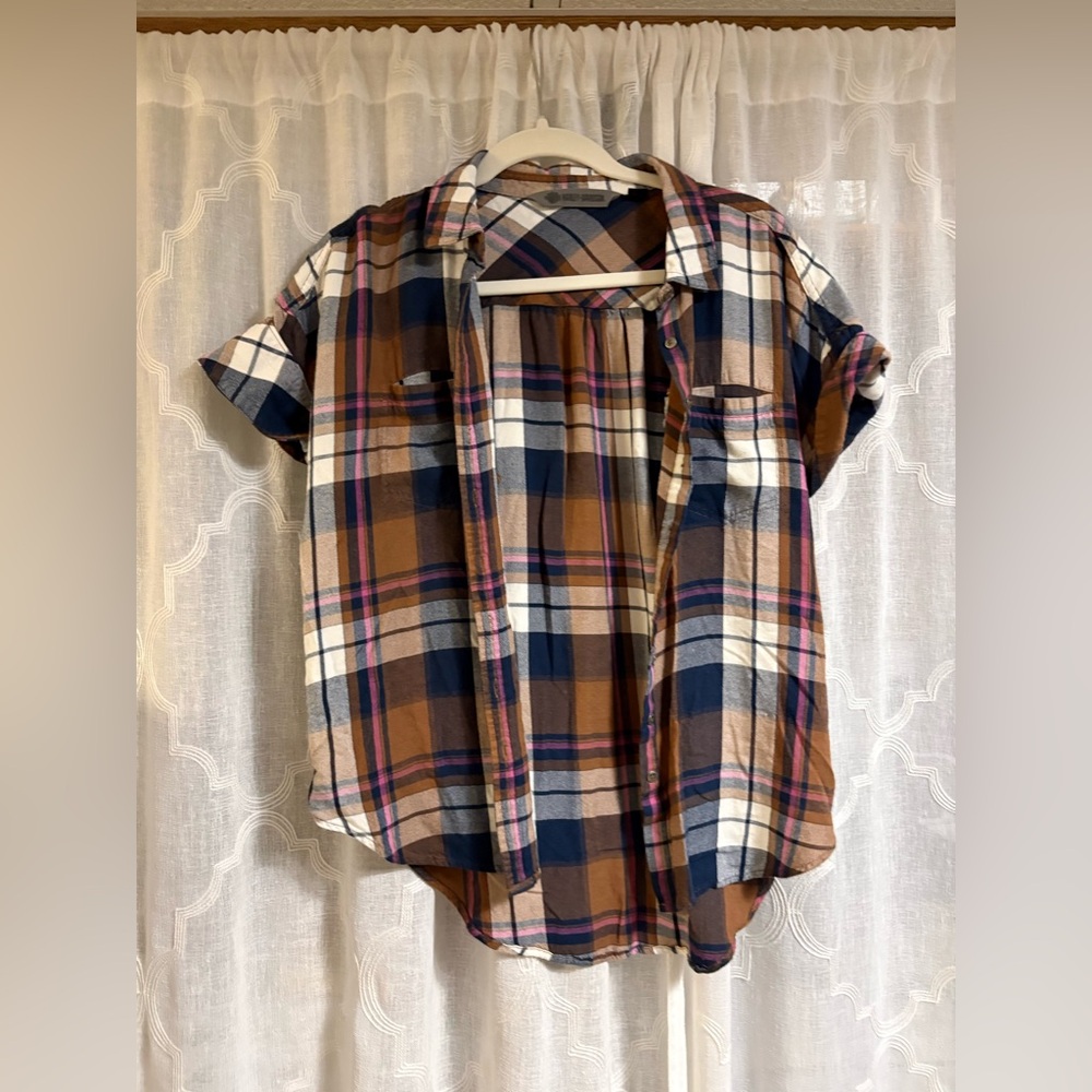 Harley-Davidson Rayon Short Sleeve Plaid Woven Shirt Size M Tunic HDMC Button Dw